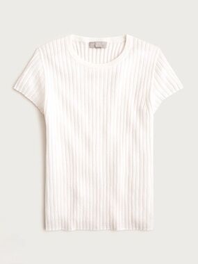 NWT J. CREW Women’s New Ribbed Featherweight 100% Cashmere T-shirt Snow White M